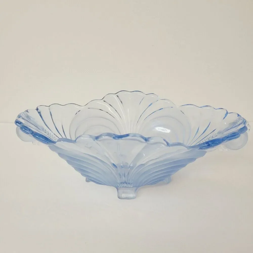 Vintage Cambridge Glass Moonlight Caprice Blue Ruffled Footed Bowl